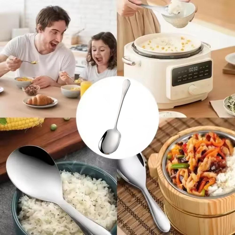 SUS410 Stainless Steel Large Stainless Steel Rice Spoon Ergonomic Metal Serving Spoon Kitchen Flatware Salad Serving Utensils4