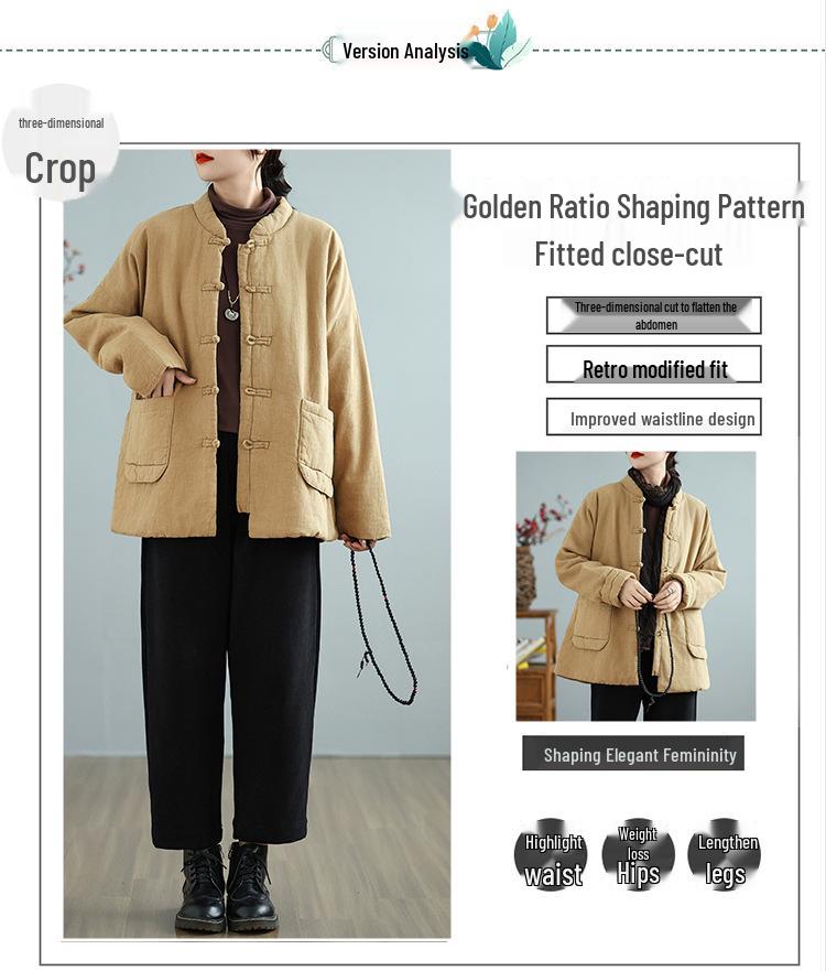 Women's Zen-Style Cotton Padded Jacket with Frog Buttons - Artistic Chinese Winter Top
