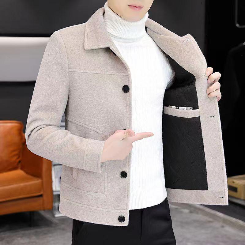 

Мужское кашемировое пальто тренч из норки в корейском стиле - Повседневная шерстяная куртка с отложным воротником для осени и зимы S 78-85 jin