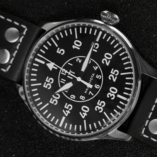 HAMAYOTA Pánské automatické vojenské hodinky s japonským strojkem, pilotní hodinky (Černá kapela)