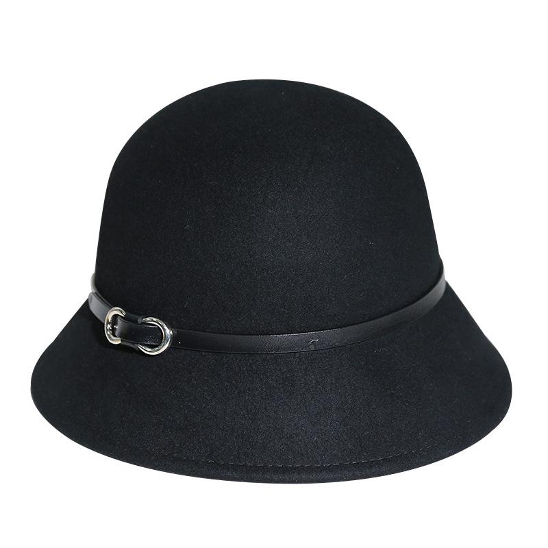 Женская британская ретро шляпа из шерстяного фетра 2025: Модная осенне-зимняя шляпа-ведро с поясом Medium