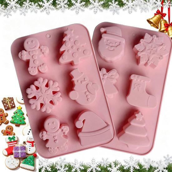Christmas Silicone Cake Mold Set Xmas Tree Snowman Santa Claus Bells Snowflake Gingerbread Man Baking Mold DIY Baking Tool Kit