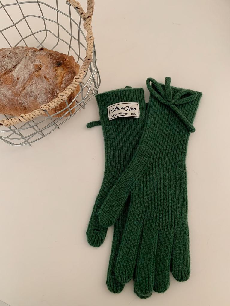 Bow Knitted Gloves Autumn and Winter Riding Can Touch the Screen To Keep Warm, Solid Color Adult Versatile Women's New Multi-color