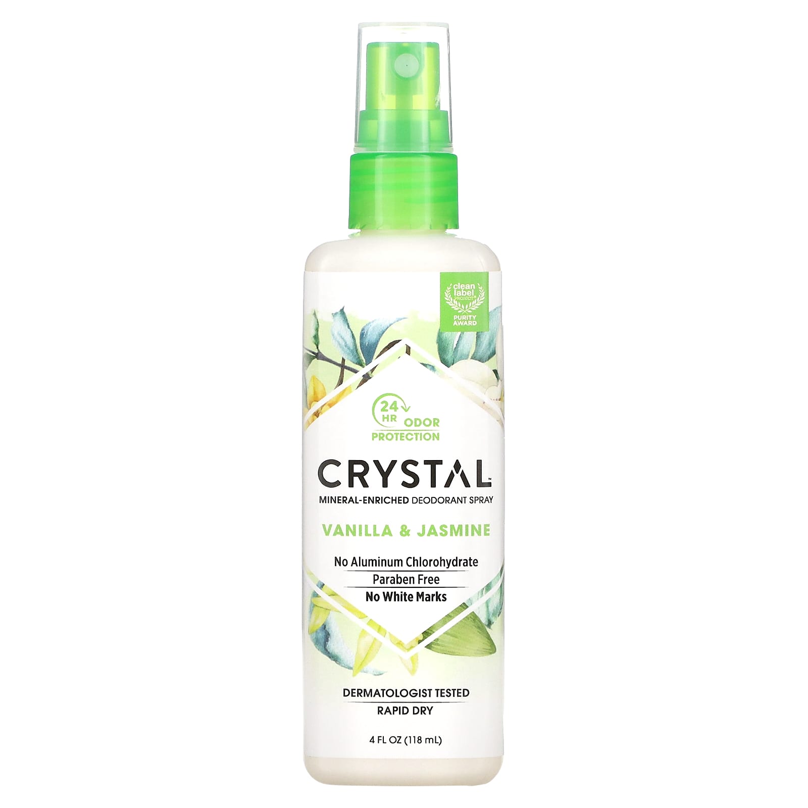 CRYSTAL, Минеральный дезодорант-спрей, Ваниль и Жасмин, 4 жидких унции (118 мл)