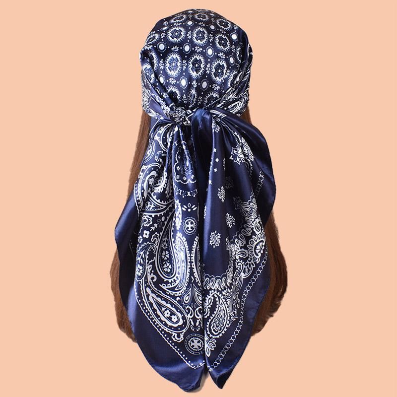 High Quality Skinny Square Scarf Women Chain Print Foulard Neckerchief Lady Soft Satin Hairband Head Hijab Bag Ribbon Gift 90cm
