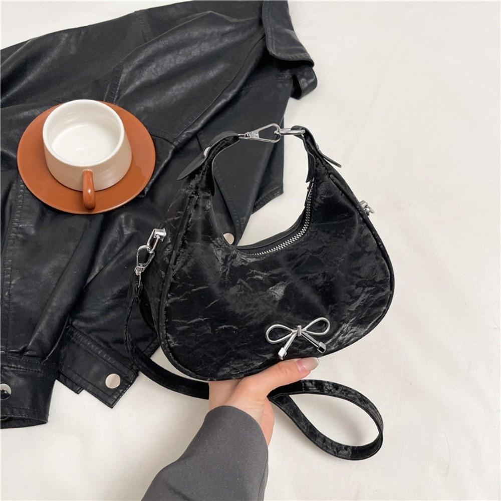 

Elegant Leather Bow Shoulder Bag Solid Color Large Capacity Crossbody Bag Korean Style Tote Bag Women чёрный