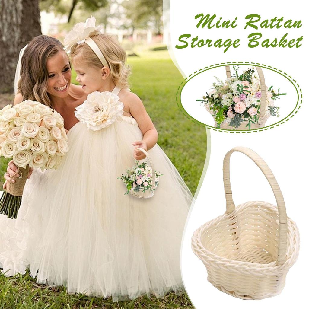 Mini Woven Flower Basket Tiny Miniature Imitation Rattan Baskets Girl Hand Basket Party Supplies Handheld Baskets Picnic Basket