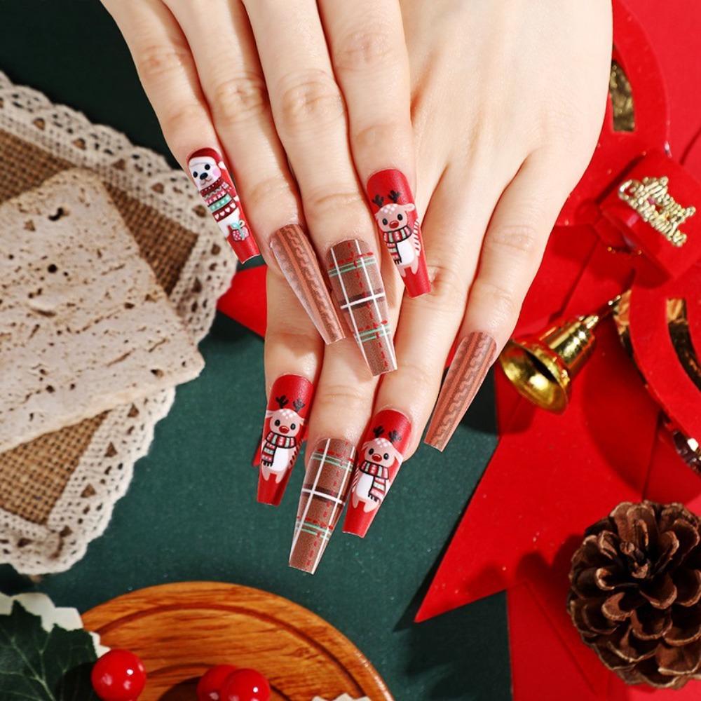 

Christmas Ballerina False Nails Wearable Nail Tips Waterproof Fake Nails Girl