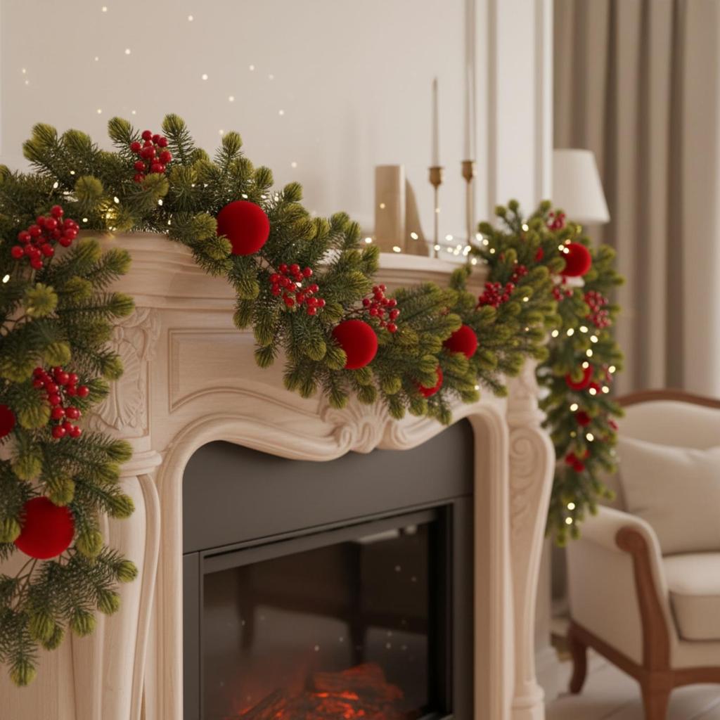 Christmas Garland Artificial Red Fruit Dense for Door