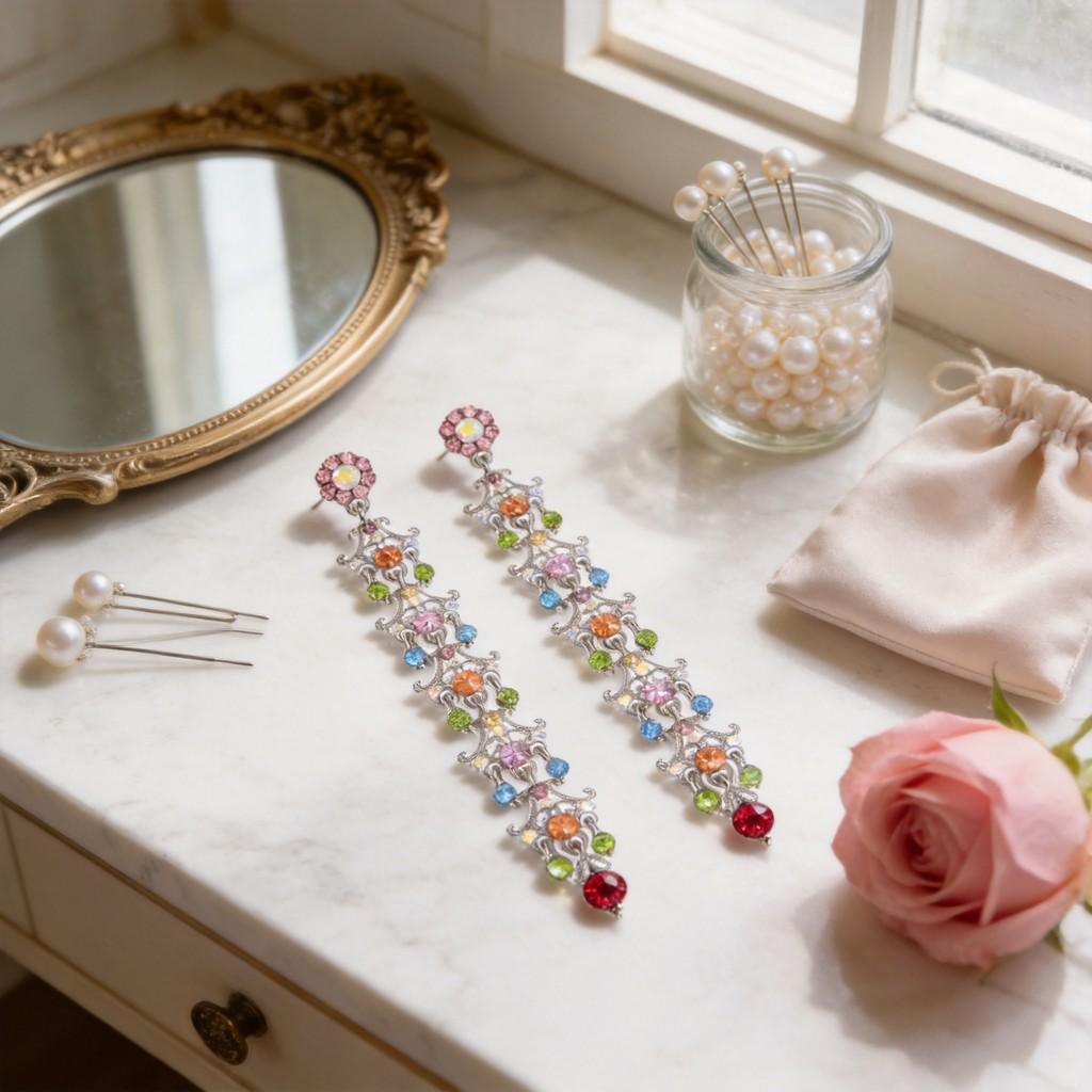 Fashion Flower Long Dangle Earrings With Alloy And Electroplating For Womens Party And Wedding Jewelry