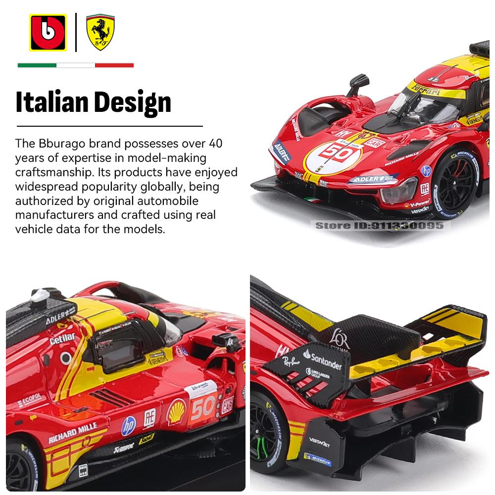 Bburago 1:43 2024 Ferrari 499P No.50 24 HEURES DU MANS Racing Model Simulation Car Model Alloy Car Toy Male Collection Gift