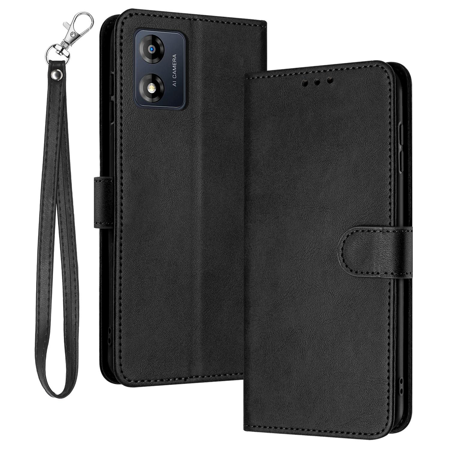 

For Motorola Moto E13 4G Folio Flip Leather Wallet Cell Phone Case Full Protection Cover with Strap Black