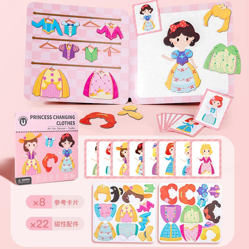 Non-Toxic New Magnetic Children'S Puzzle Early Education Cross-Border Face Changing Princess Dress-Up Sticker Cognitive Educational Toys