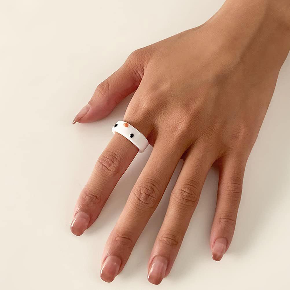 5 Pcs Resin Ring 3D Cute Chick Finger Ring Set Funny Candy Color Wide Animal Ring Geometric Ring for Women Girl Jewelry