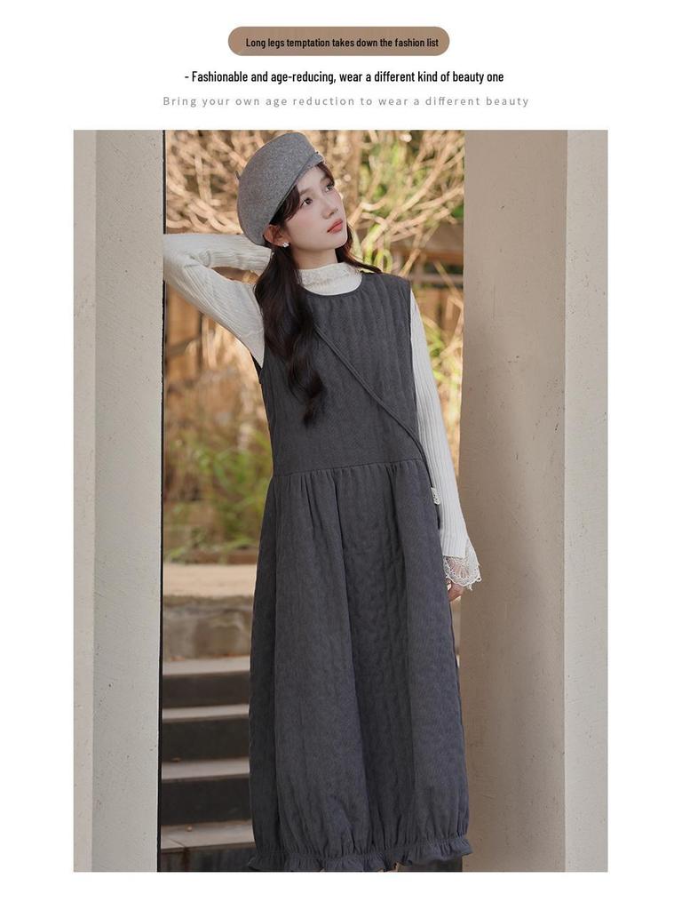 2026 Women's Quilted Sleeveless Tulip Dress with Knit Cardigan Set - Versatile Layering Fashion