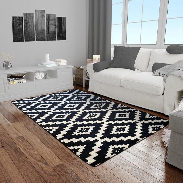 Tapis - MANI TEXTILE - Scandinave - Noir - 120x180cm - Antidérapant et lavable en machine