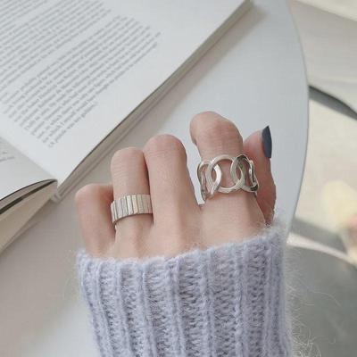 S925 Silver-Plated Ladder Hollow Open Ring - Japanese & Korean Style