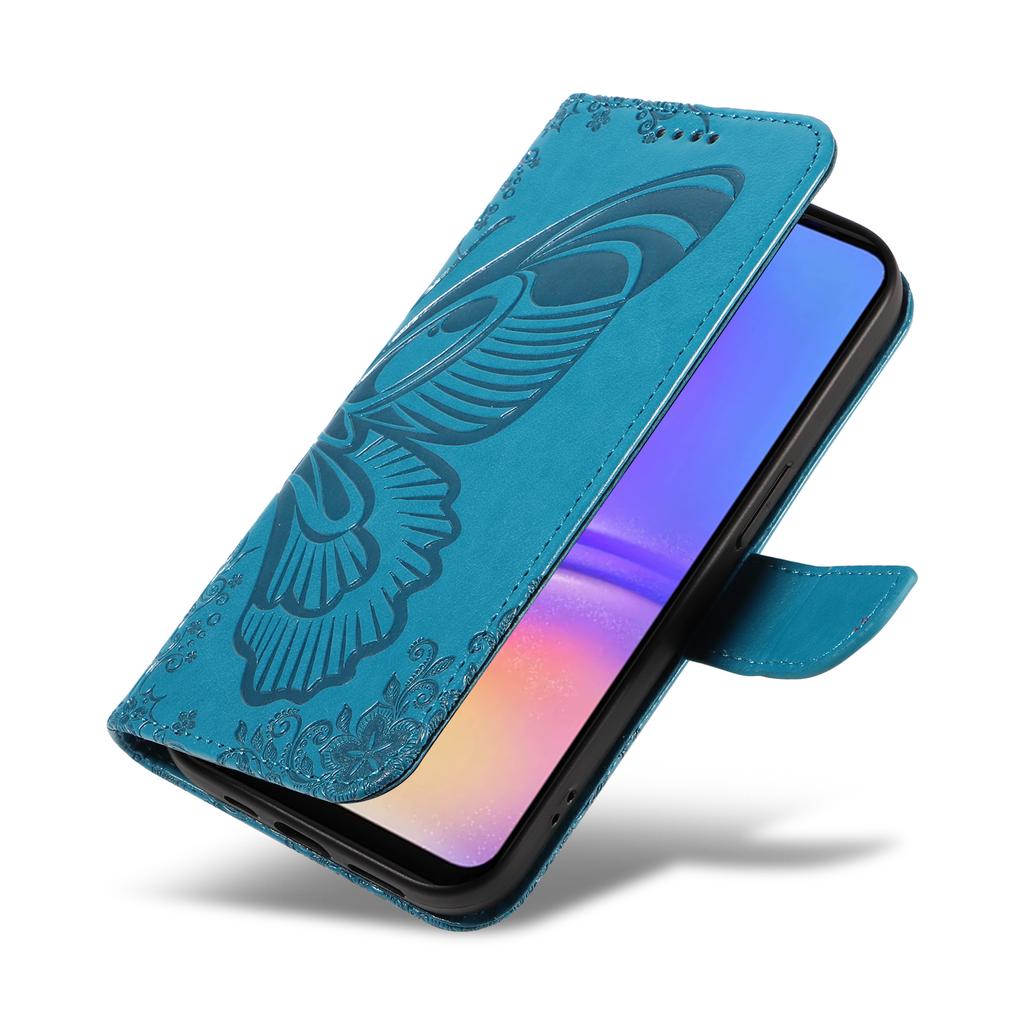 For Samsung Galaxy A07 4G/A06 5G/A06 4G Case Butterfly Pattern PU Leather Folio Flip Phone Cover -  Blue