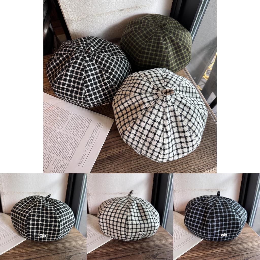 Clashing Grid Color Artistic Vintage Beret Hat Geometric Elements Spring Women