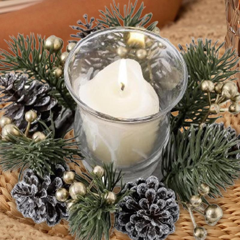 Christmas Candle Rings Wreaths Artificial Red Berry Candle Wreath Ring Eye-Catching Candle Holder Rings For Dinner Table Mantel
