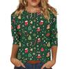 Women's Christmas Printed 3/4 Sleeve Neck Casual Blouse for Holiday Party