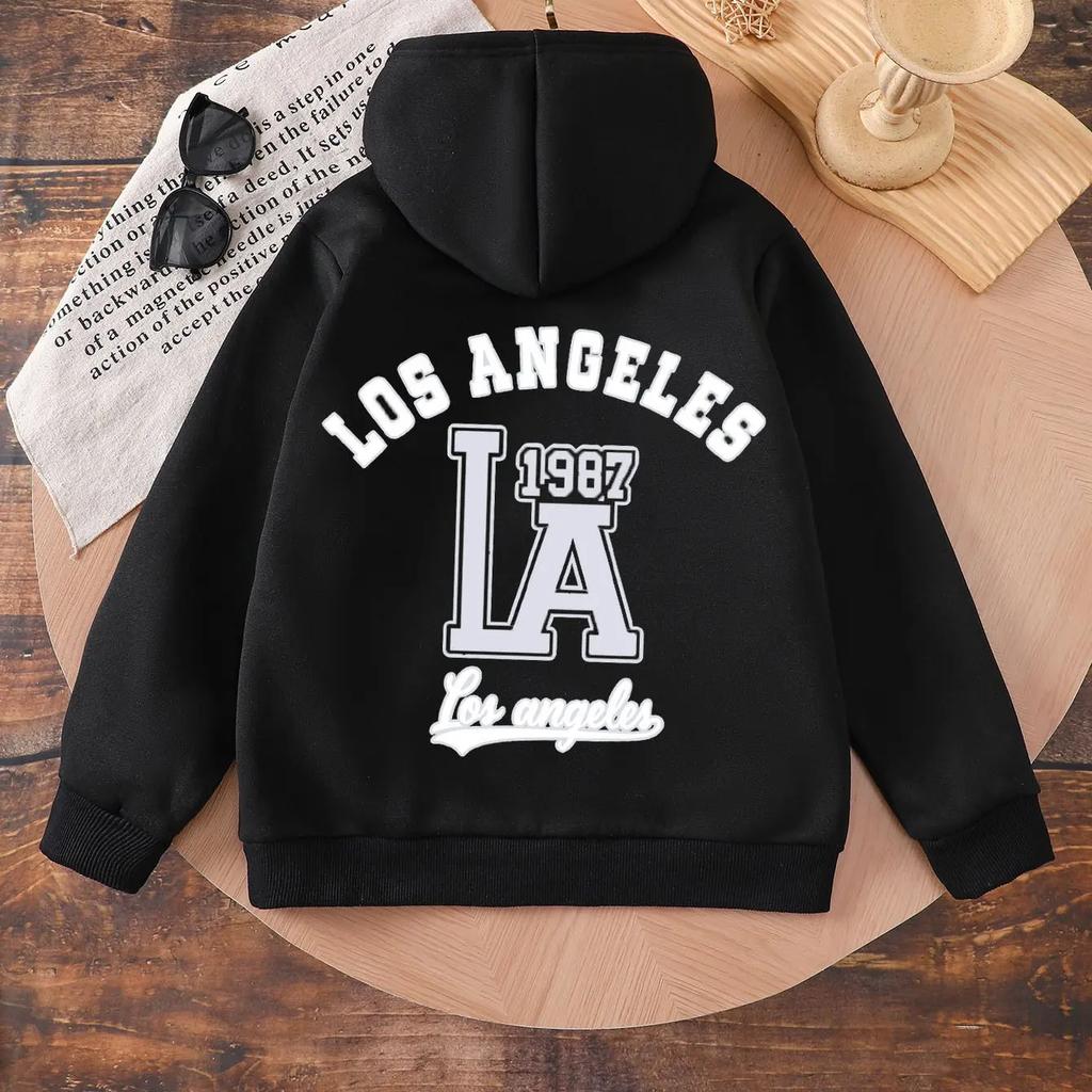 Boys Girls Los Angeles LA Hoodie Vintage Letter Print Sweatshirt Kids Casual Pullover Hooded Top American Streetwear Fashion