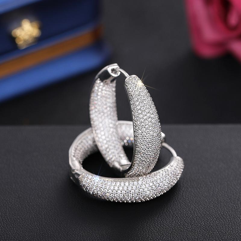 Huitan Luxury Gold Color/Silver Color Hoop Earrings Lady Delicate Micro Pave Zirconia  Women Fashion Gorgeous Accessories