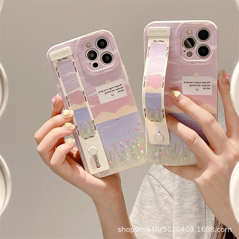 

Landscape oil painting wristband for Apple 14 Pro Max, 11, 12, and 13 silicone phone cases. iPhone 12 pro