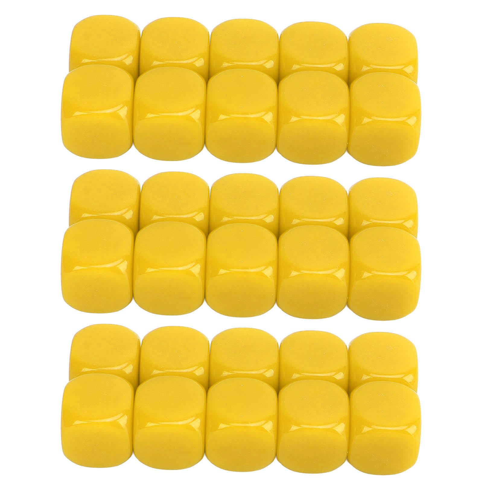 

30PCS 16MM Blank Dice Set Plastic Rounded 6 Sided Dice Cubes For Game Party Fun DIY Sticker Math Teaching Yellow жёлтый