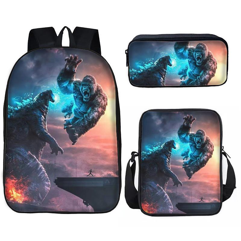 Set de Mochila Infantil Godzilla Vs Kong con Tejido Oxford Transpirable para Uso Escolar