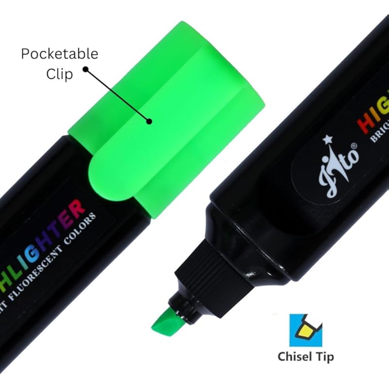 Bambalio Bright Fluorescent 4 Assorted Colours Hilighter Chisel Tip Quick Drying & Smudge Proof Non-Toxic Ink School, Ho