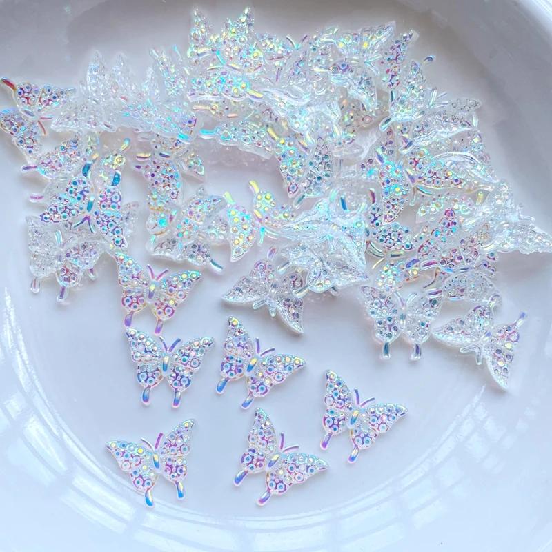 New 100Pcs New Cute Mini Shiny Little Butterfly Resin Figurine Crafts Flatback Cabochon Ornament Jewelry Making Hairwear Accesso