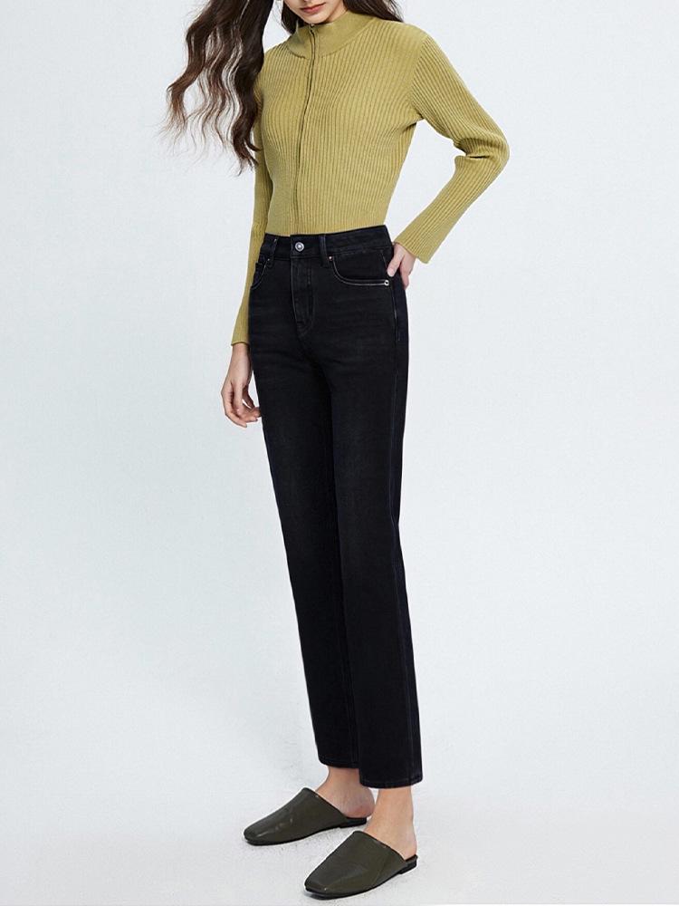 

Plus Velvet Black High-Waisted Slimming Cigarette Pants - Petite Nine-Point Four-Way Stretch for Autumn/Winter XS