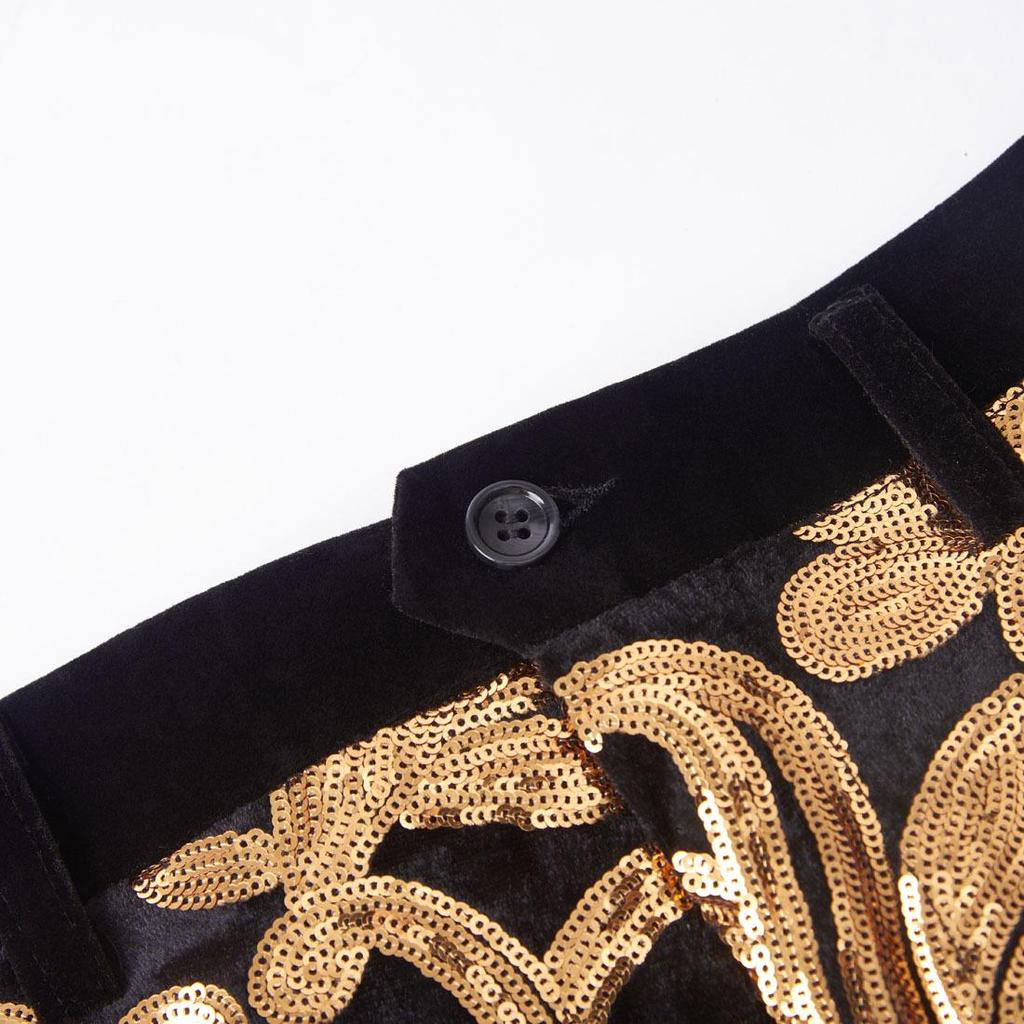 PYJTRL Mens Fashion Shiny Sequin Floral Pattern Pants Expandable Waist Trousers