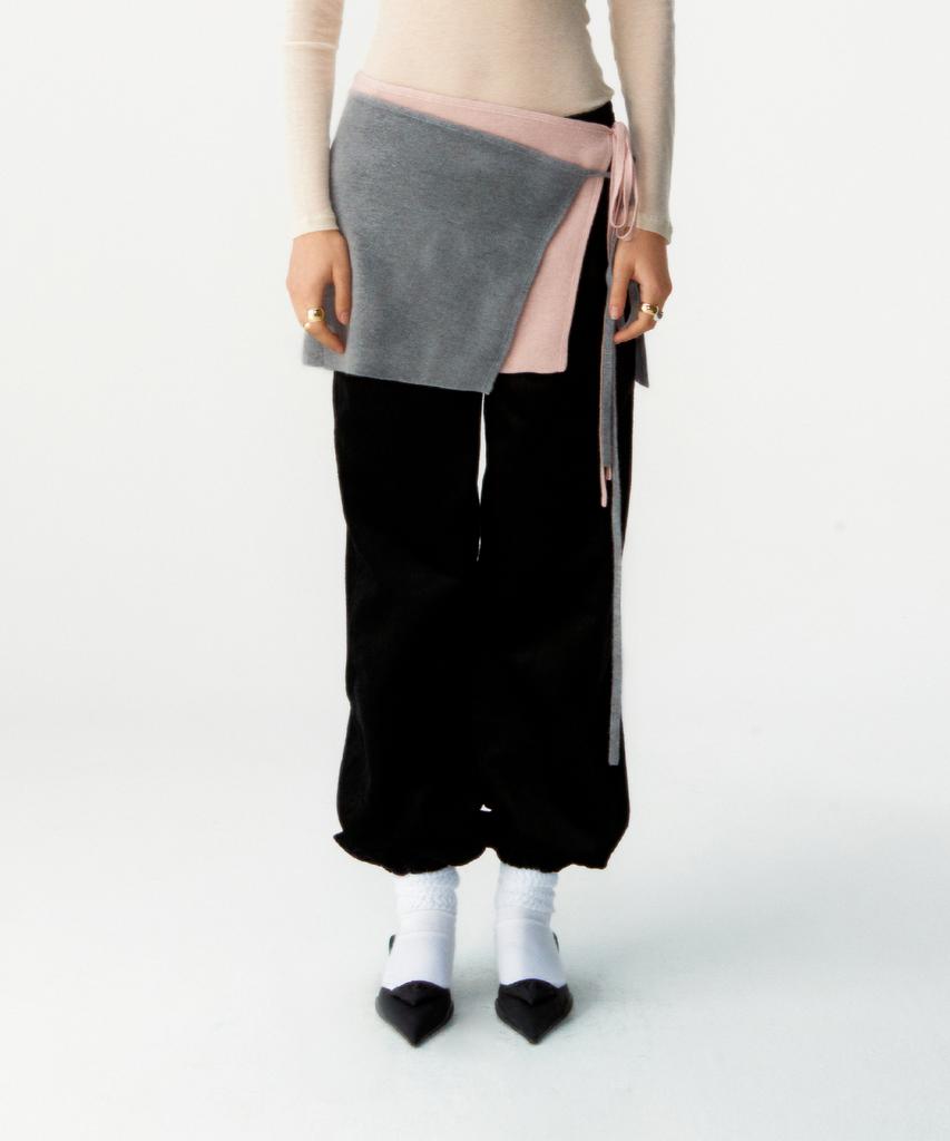Kueoumeon Wool Layered Wrap Skirt (Gray)