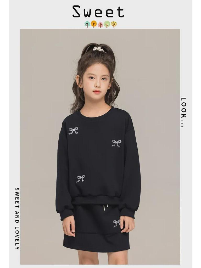 Autumn 2024 Korean-Style Girls' Sweater and Skirt Set - Air Layer Two-Piece Suit for Medium and Large Children