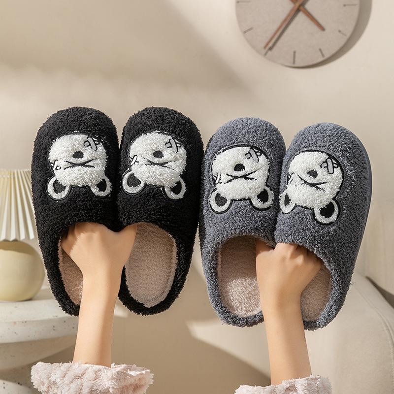 Moda bărbați papuci de iarnă drăguț urs de desene animate pantofi caldi cupluri de interior acasă tobogane anti-alunecare femei bărbați încălțăminte pufoasă