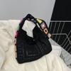 Soft Solid Color Knitted Shoulder Bag Bohemian Hollow Crochet Tote Bag Large Capacity Woven Shopping Handbag Girls