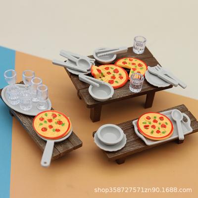 Simulation Cute Mini Playhouse Barbecue Table And Chairs Pizza Wine Glass Set Food Game Model Small Ornament Children'S Toy