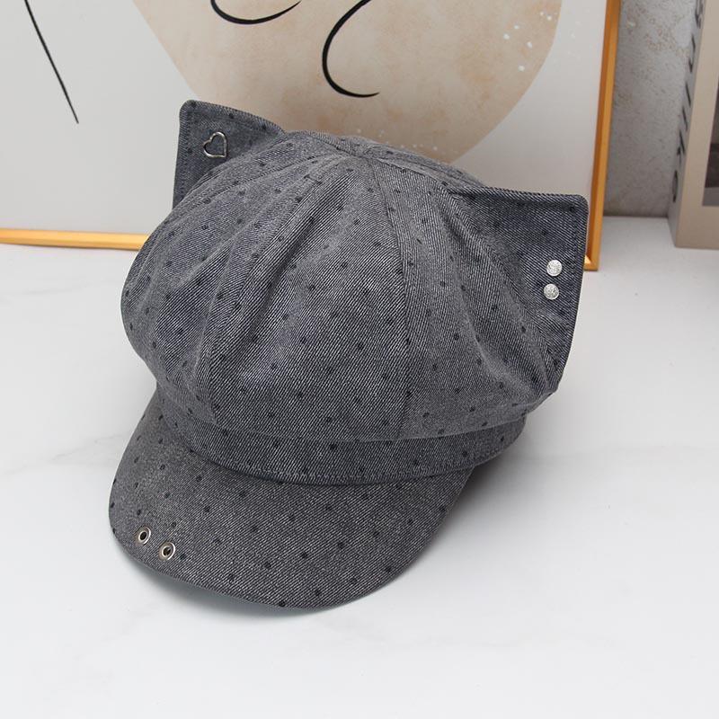 Cute cat ears polka dot newsboy hat children spring and autumn new fashion octagonal hat show face little painter hat