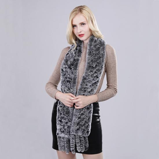 New Arrival Russian Women Real Rex Rabbit Fur Scarves Ladies Winter Natural Rex Rabbit Fur Scarves Knit Tassel Real Fur Shawls