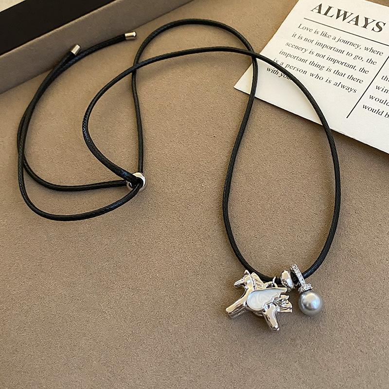 French simple zircon natal year pony pendant necklace accessories women's sweater chain necklace