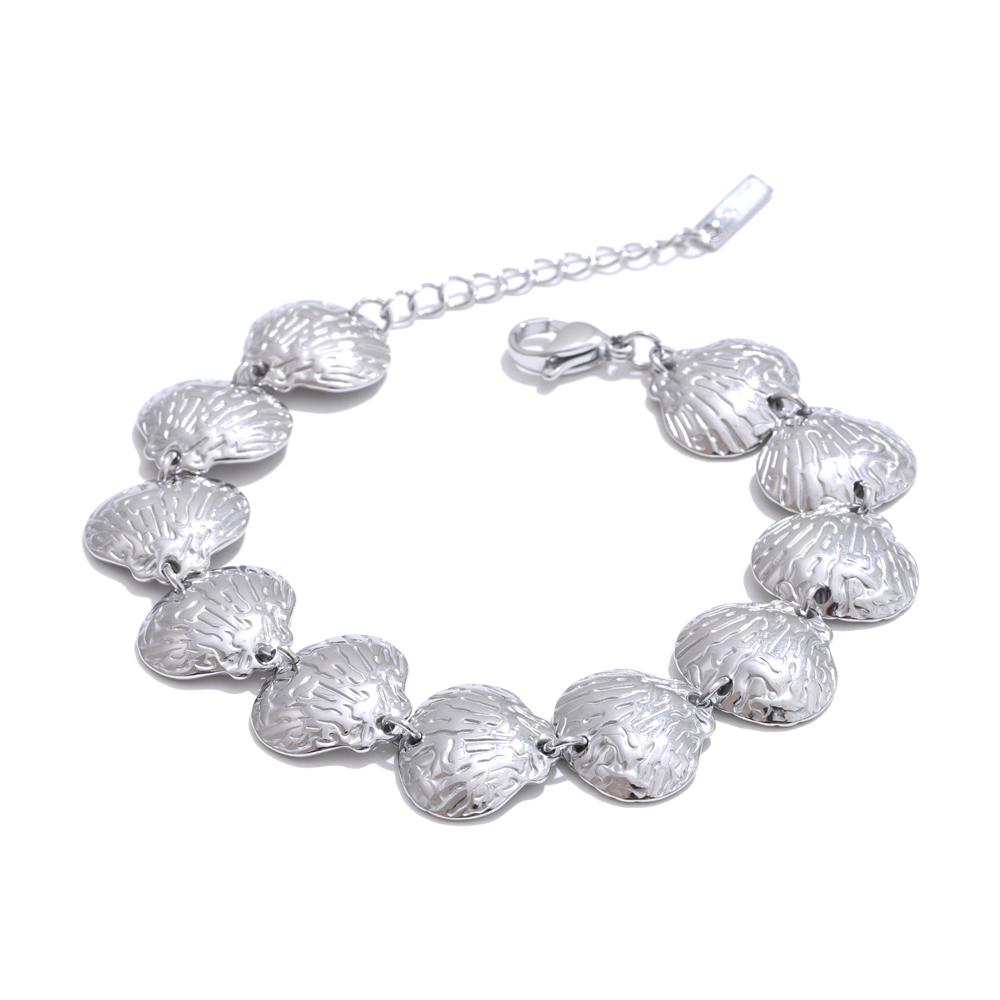 

Yhpup High Quality Metal Hammer Shell Chain Summer Bracelet Bangle Necklace Stainless Steel Trendy Vacation Ocean Jewelry Gift