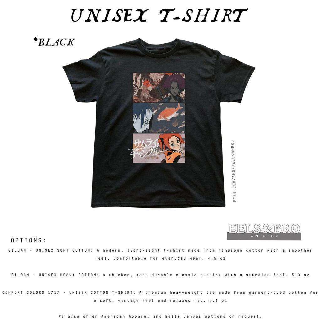 Samurai Champloo Anime Trio Charakter Grafik T-Shirt Retro Samurai Stil Baumwolle Unisex Lässig Kurzarm Streetwear T-Shirt