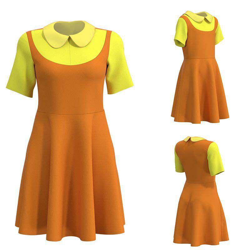 Tre Squid Game Dukke Cosplay Kostyme Kjole Rødt Grønt Lys Dameklær