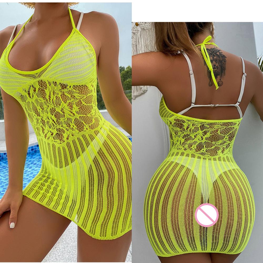 New Sexy Fishnet Long Dress Bobysuit Women Erotic Lingerie Dress Porno Babydolls Underwear Teddy Bodystockings Costumes For Sex