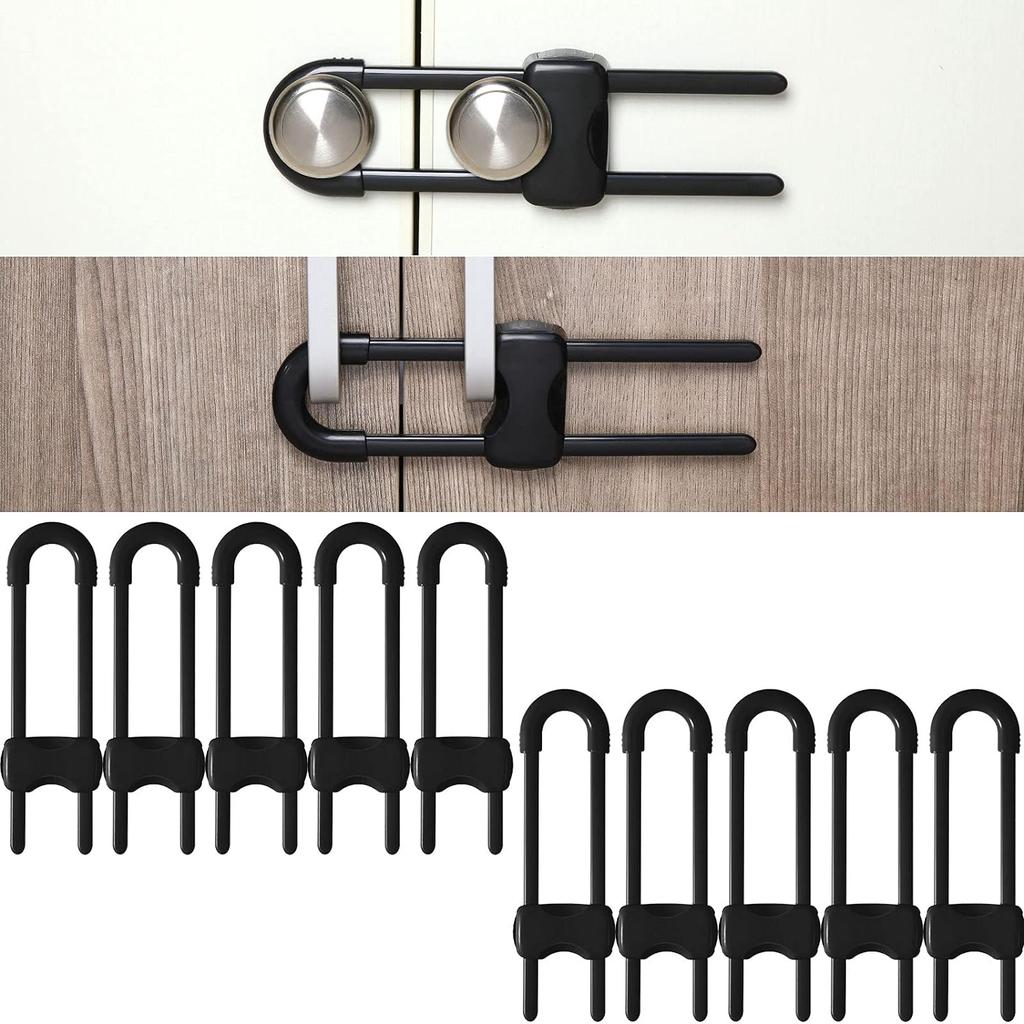 10 Pieces Cabinet Locks for Babies, U-Shaped Proofing Drawers Safety Child Locks Adjustable