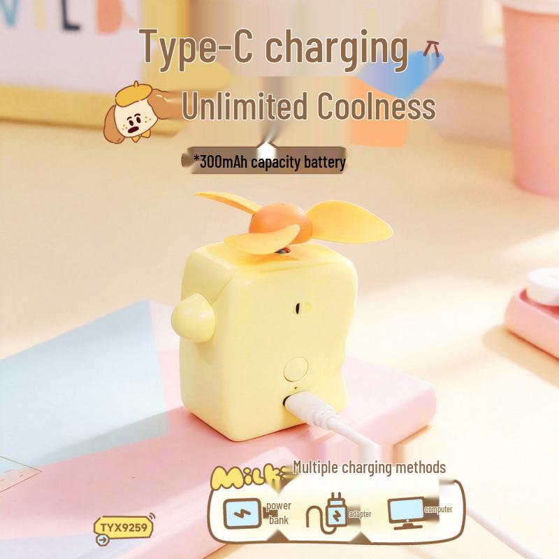 2026 New USB Rechargeable Milk Bottle Mini Fan - Portable Cartoon Design for Students