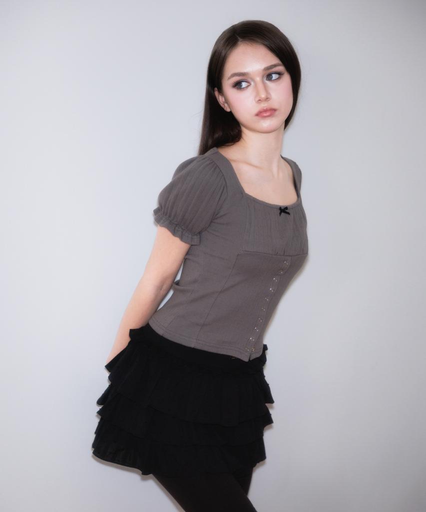 ROSEFRANTZ Puff Shirring Ribbon T-Shirt [Charcoal]
