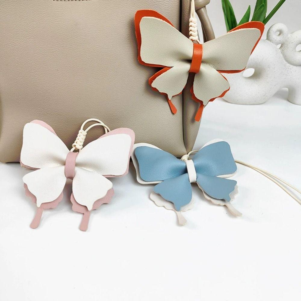 PU Leather Butterfly Bag Pendant Cute Car Key Chains Casual Fresh Backpack Decoration  Woman